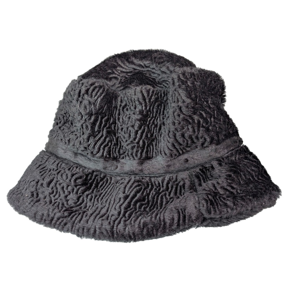 Women's Black Faux Fur Bucket Hat One Size Made in USA Cozy Winter